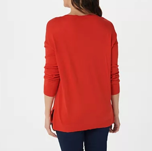 Laurie Felt Cashmere Blend Orange Red Daily Print V-Neck Sweater Size S - Picture 2 of 13